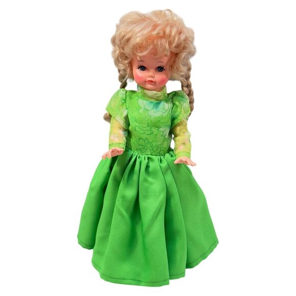Reliable Canada Doll Blonde Braids 16 inch Green Dress Circa Vintage 1970s - Picture 1 of 10